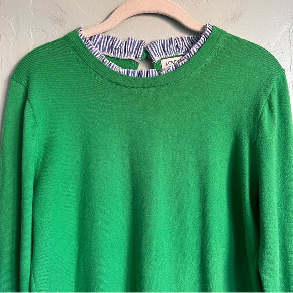 J. Crew Women’s Kelly Green Striped Ruffle Neck Sweater Small‎ EUC Preppy Spring - Picture 2 of 7